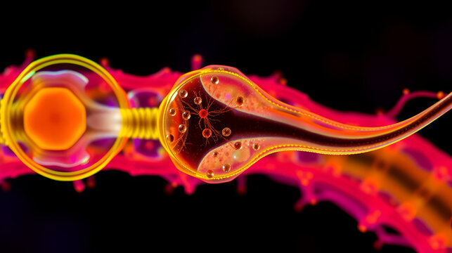 Colorful microscope shot of spermatogenesis stages, cellular details, scientific accuracy