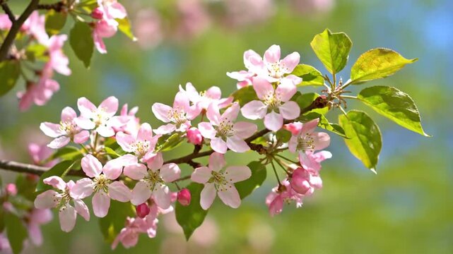 Beautiful Pink Flowers on Tree Branch.