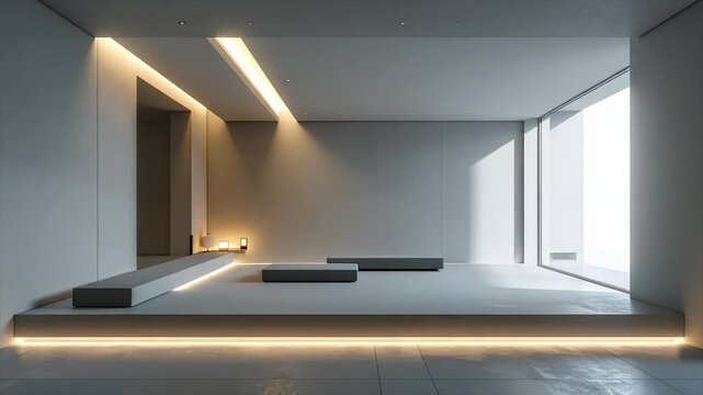 Minimalist Modern Interior with Built-In Lighting and Large Window