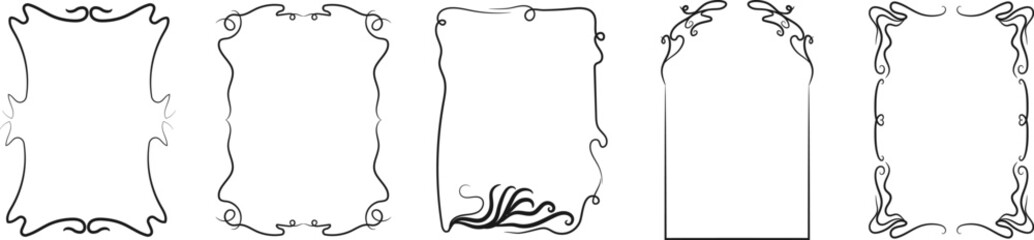 Set of hand-drawn vector doodle frames. Elegant vintage swirling borders and decorative line art elements for wedding invitations and greeting cards. © passionart