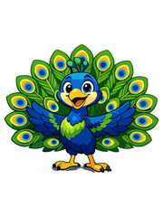 Fototapeta premium Cute Cartoon Peacock Vector Illustration with Colorful Feathers