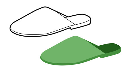 Green slide slipper shoe women flat plus line set. Closed toe house sandal for lifestyle blog branding project. Technical fashion illustration CAD mockup mixed vector man unisex isolated stylish style © Vectoressa