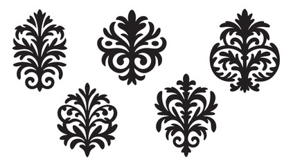 Fototapeta premium Set of black damask design elements, elegant floral patterns, baroque decorative motifs, victorian ornaments