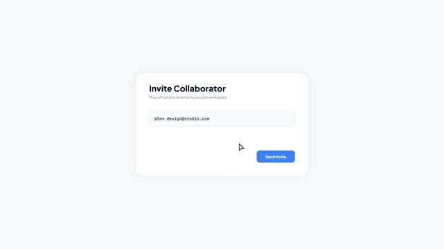 Modern user interface component for inviting team members to join a shared online workspace, showcasing an email input form and an action button