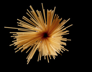 Spaghetti noodles radiating outward from a central point