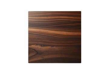 Obraz premium Dark brown wooden cutting board on a transparent background, displaying natural grain and organic texture patterns