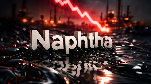 Naphtha and Economic Decline: A dramatic depiction of the economic challenges related to naphtha, with a backdrop of an industrial facility, and a visual representation of declining market trends.