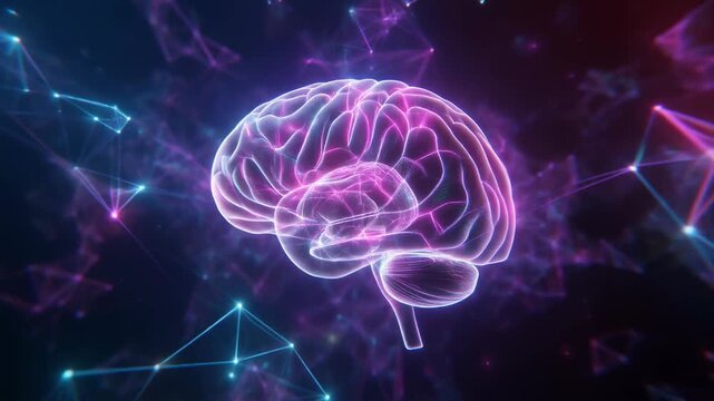 Dynamic Neon Brain Visualization For Neural Network Animation.