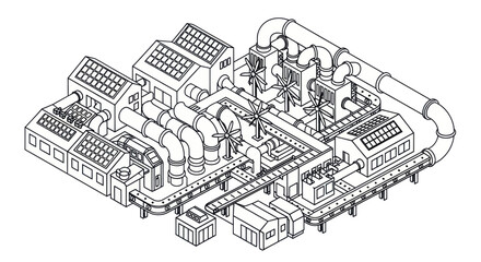 Obraz premium Detailed Isometric View of an Industrial Factory Production Line.
