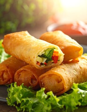 Delicious Spring Rolls with Fresh Vegetables - A Culinary Delight.
