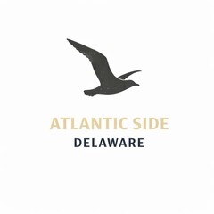 Fototapeta premium Silhouette seagull flying over Atlantic coast in Delaware with golden sunset glow minimalist design logo concept