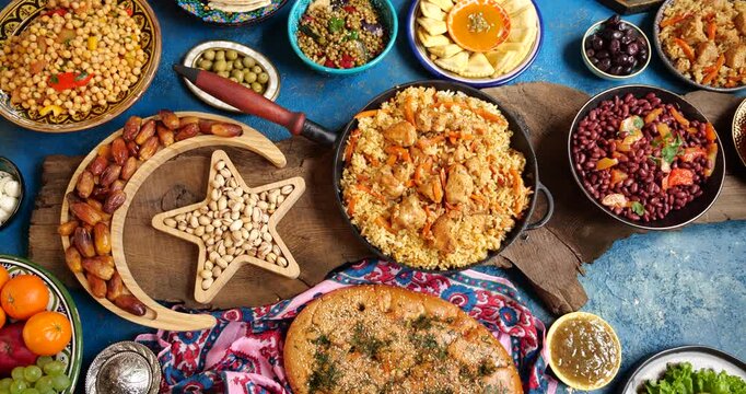 Traditional muslim food for Eid. Family dinner