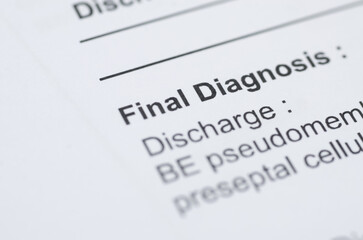 Obraz premium Medical Discharge Summary Showing Final Diagnosis of Preseptal Cellulitis and Pseudomembranous Condition