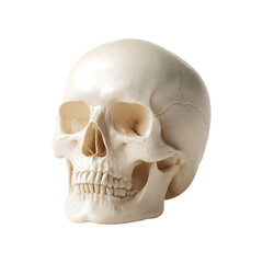Realistic human skull model on white background for educational use