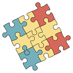 Fototapeta premium Completed puzzle with colorful interlocking pieces jigsaw