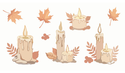 Burning Candles Watercolor Set with Warm Autumn Glow Hand Painted Cozy Candle Illustration Collection © MstBizly
