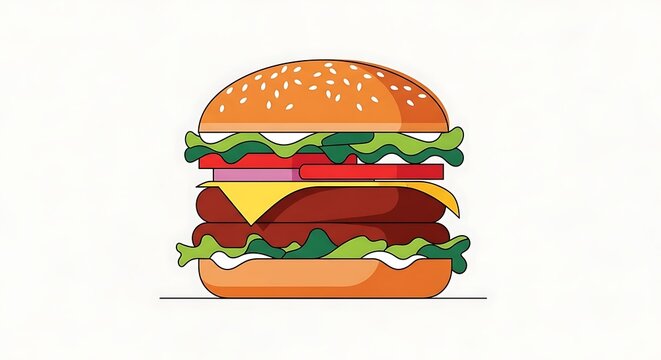Delicious Double Decker Hamburger Illustration.