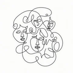 Ingelijste posters Een lijn Minimalist line drawing of multiple faces.  © Plastik