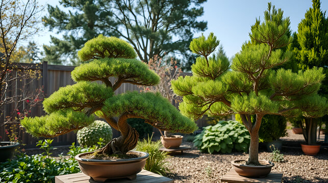 Sheared bonsai tree or large Streblus asper in a garden.