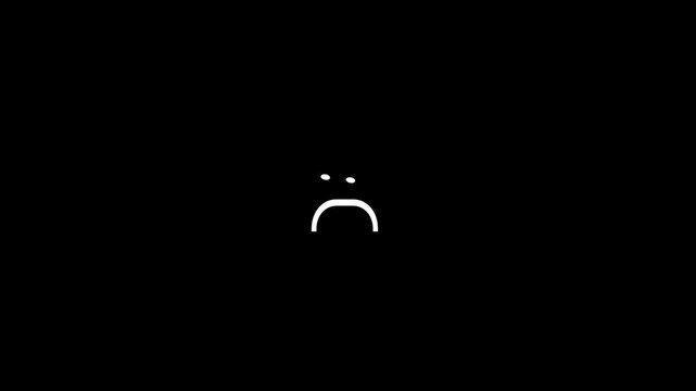 Minimal sad kaomoji emoji loop animation on black background