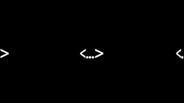 Dots inside angle brackets loop animation on black background