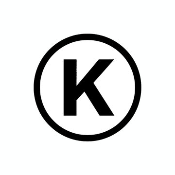 Kosher symbol icon, a circle with a black letter K inside, representing kashrut dietary laws for Jewish food