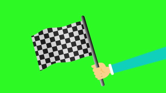 Hand Holding Waving Checkered Racing Flag Animation