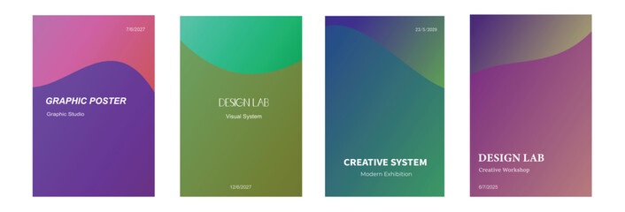 Set of 4 modern abstract gradient graphic poster vector backgrounds with fluid shapes and vibrant colors for creative design projects