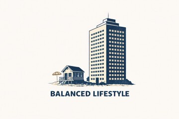 Fototapeta premium Modern city apartment and skyscraper balance work life harmony illustration minimalist design urban living lifestyle concept