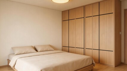 Fototapeta premium Modern bedroom with wooden furniture