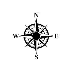 Classic Black and White Compass Icon Vector Illustration