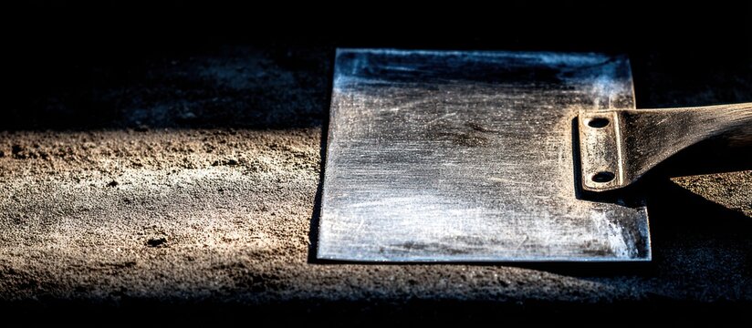 Rusty Axe Head on Wooden Surface.