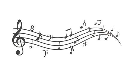 Flowing Sheet Music Background with Treble Clef
