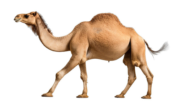 Isolated Side-View Photograph of a Dromedary Camel with One Hump Against a Transparent Background
