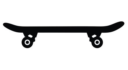 Simple black silhouette of a skateboard facing sideways on a white background © JOHIRUL_STUDIO