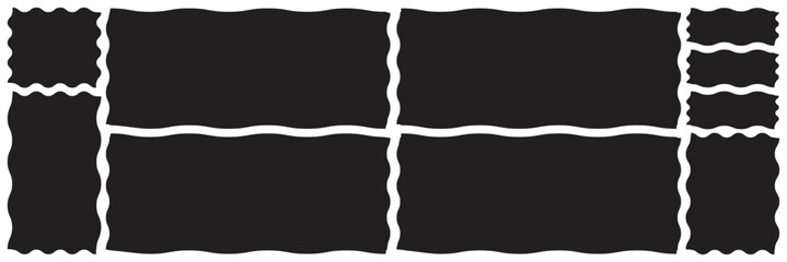 Fototapeta premium set of black rectangle with wavy borders trendy frame. Rectangle shapes with curvy squiggly doodle lines. Zig zag wavy edge rectangle frame or border shapes set. Set of Outline jagged rectangle shape.