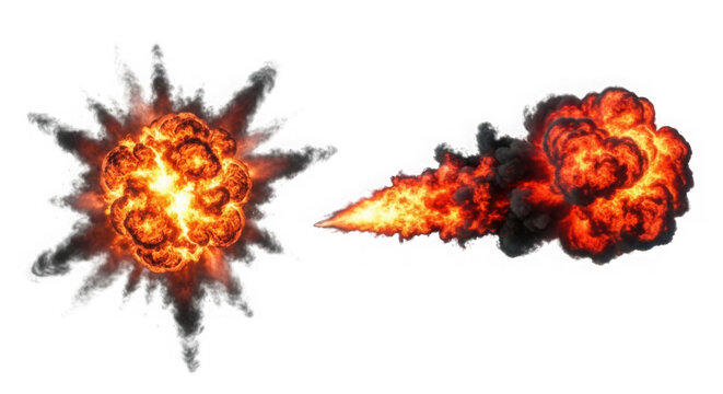 Explosive fireball and flames effect graphic isolated on transparent background