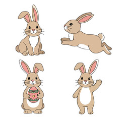 Fototapeta premium Vector set of 4 Easter bunny poses