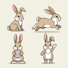 Fototapeta premium Vector set of 4 Easter bunny poses