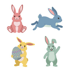 Fototapeta premium Vector set of 4 Easter bunny poses