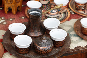 Handmade Copper Coffee Set with Cezve and Cups