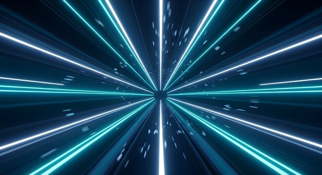 Abstract blue light background with glowing stars and energy rays burst pattern in space style design