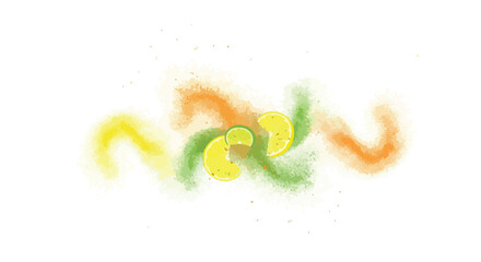 Obraz premium Abstract watercolor illustration of citrus fruit slices with vibrant colorful paint splashes