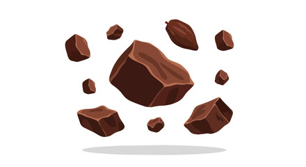 Fototapeta premium Floating Chocolate Chunks and Cocoa Bean Illustration