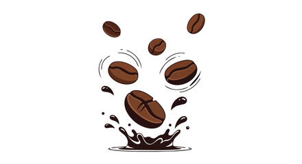 Obraz premium Coffee Beans Falling into Liquid Splash Illustration