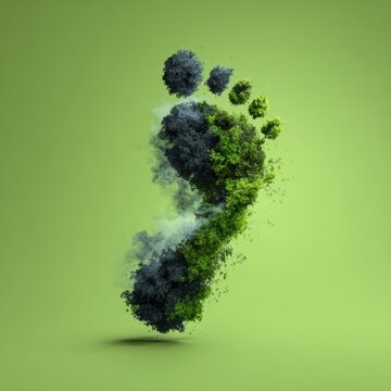 Carbon footprint transforming from dark smoky texture into fresh green pattern on minimal background, sustainability concept. Carbon reduction progress, climate action pathway and net zero journey.