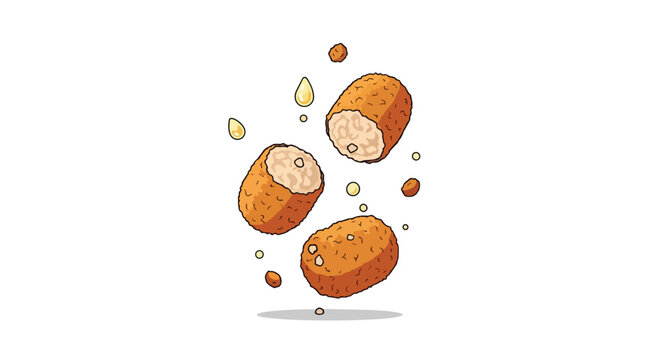 Hand Drawn Illustration of Crispy Fried Croquettes Floating with Ingredients
