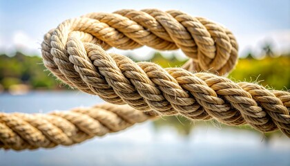 Fototapeta premium Close up of a thick nautical rope with a loop, against a blurred background