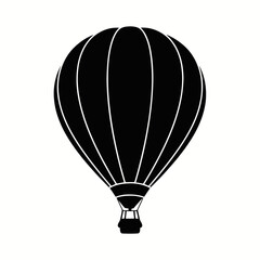 Obraz premium Solid black silhouette of a large hot air balloon with vertical panels and a small basket suspended underneath floats vertically.
