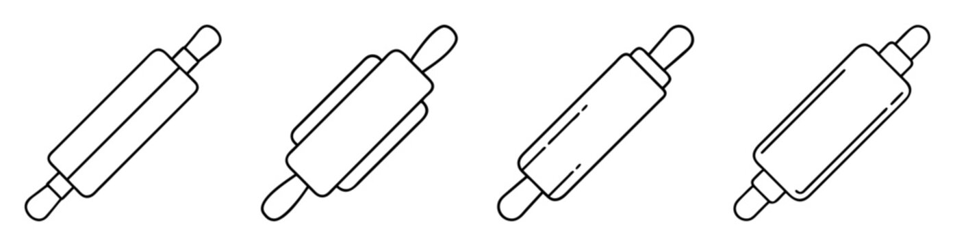 Outline drawing of four rolling pins used for baking and cooking preparation